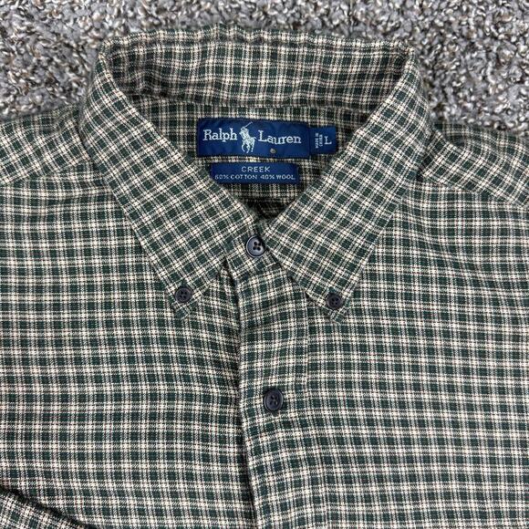Ralph Lauren Creek Wool Blend Green Plaid Shirt Mens Large Button down Casual - Picture 3 of 9